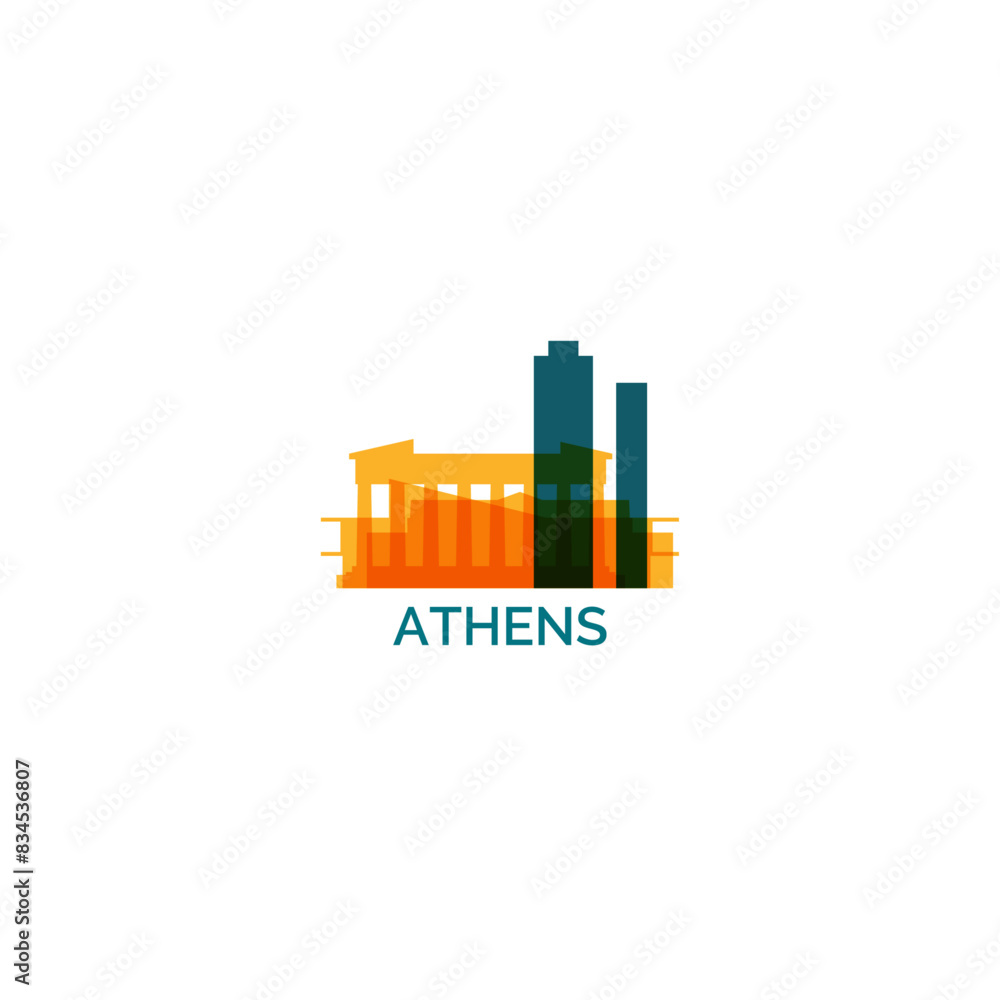 Athens city, cityscape, panorama view logo. Modern vector icon with Greece capital horizon. Isolated skyline graphic