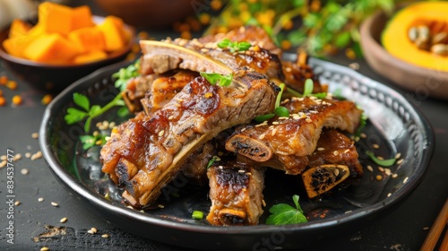 Glazed pork ribs with pumpkin, ideal for a gourmet meal