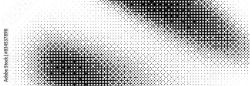 Bitmap grunge gradient texture. Black and white pixelated dither wave pattern. Abstract glitchy 8 bit game wallpaper. Retro wide rasterized backdrop. Pixel art illustration. Vector background