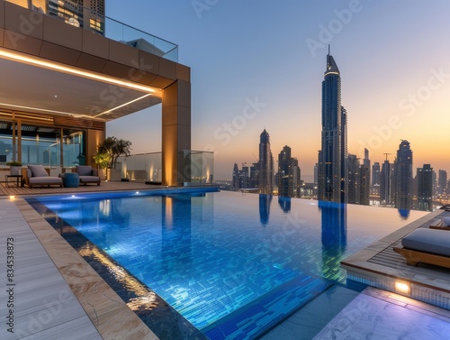 Luxury Rooftop Pool with City Skyline View
