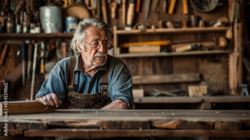Senior carpenter working at his workshop