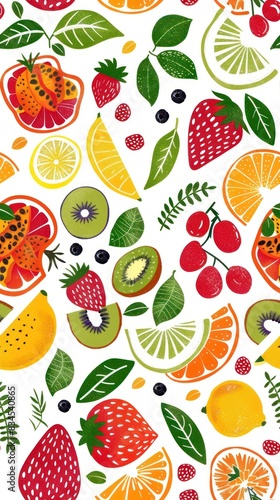 Vibrant and Refreshing Fruit Pattern Covering the Surface with Colorful and Juicy Designs