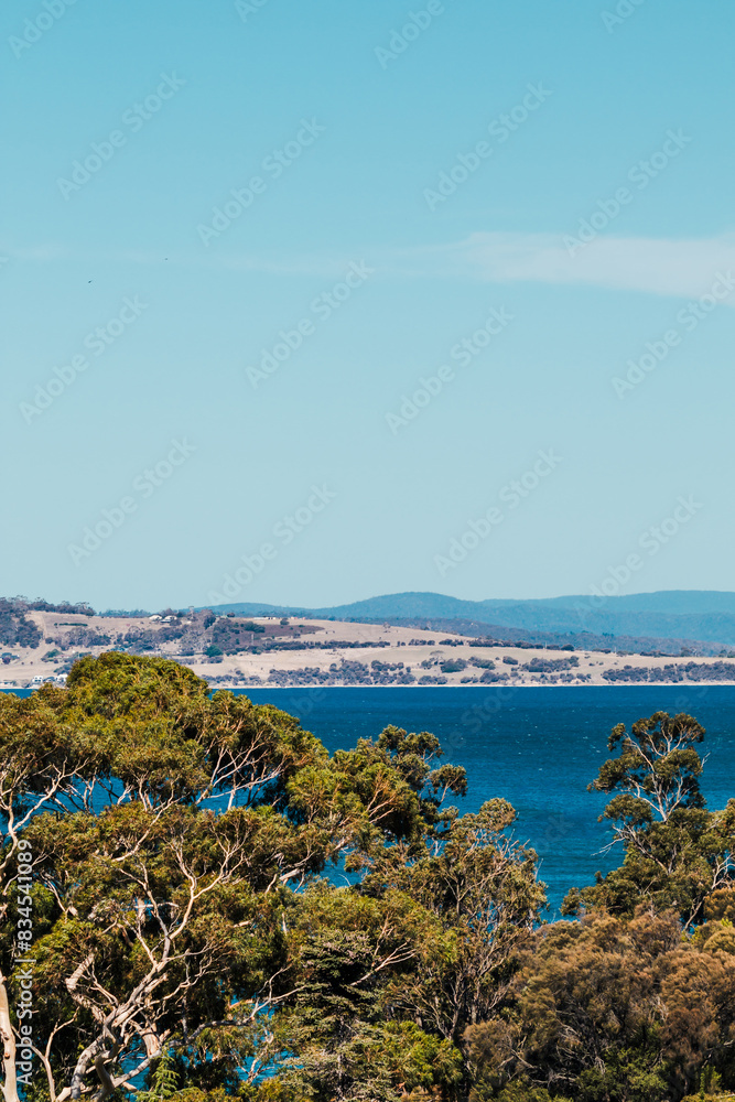 detail of the view from the Hobart bay from Kingston Beach, popular destination in South of Tasmania