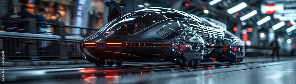 Fototapeta premium A futuristic transportation system featuring autonomous vehicles and hyperloop technology illustrating the future of travel and digital transformation