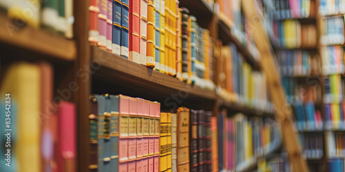 a library wall full of colorful books, generative AI