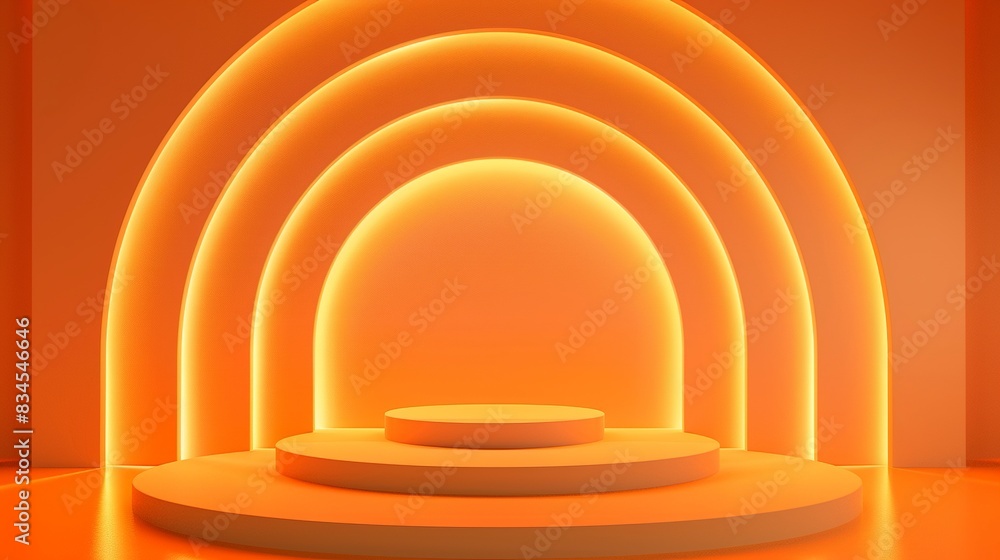 Fototapeta premium Stage podium with lighting, podium stage with for award ceremony on orange background,generative ai