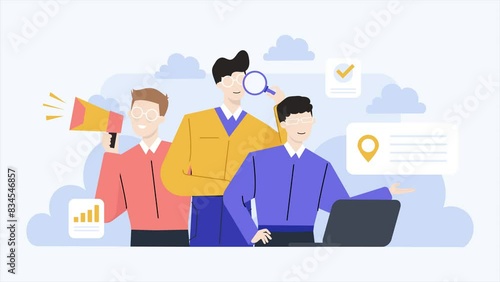 illustration leader of analyst team, marketing team. business animated illustration. business animation video
