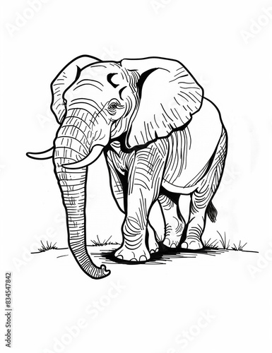 Elephant cartoon isolated on white  - Line Art  - Simple Patterns - Easy Coloring Pages - Relaxing Coloring Pages for Adults- Coloring Pages for All Ages - Printable pages 