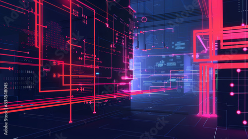 data flow security in connected infrastructure flat design side view cyber defense theme animation Complementary Color Scheme.
