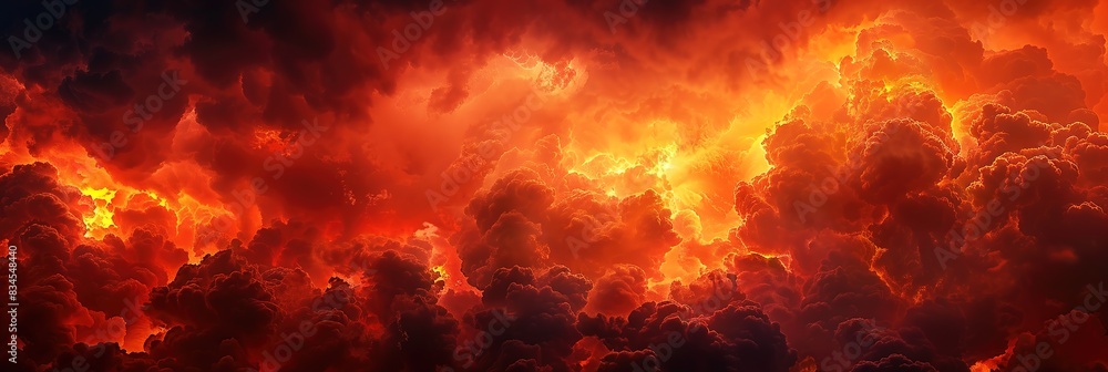 Obraz premium Black fiery red dramatic sky with clouds. Fire, war, explosion