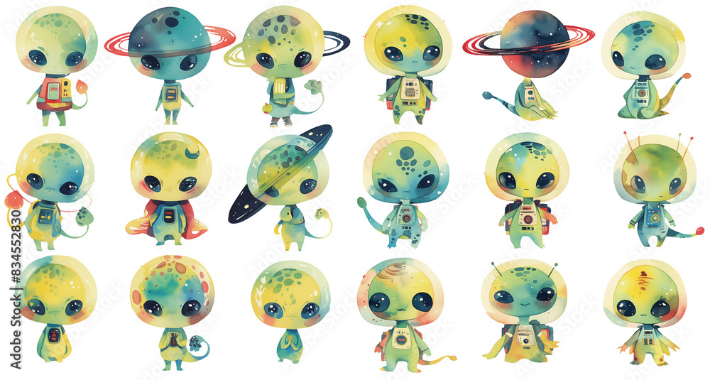 Obraz premium cute alien watercolor illustration clipart