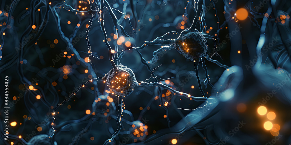 illustration of neurons and their connections, generative AI illustration of neurons and their connections, generative AI