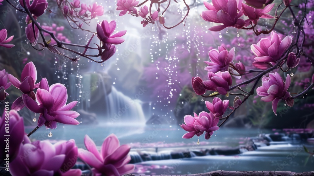 Fototapeta premium The flowers are large, purplish-pink.