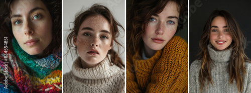 Portrait set of a young woman wearing a warm knitted winter sweater photo