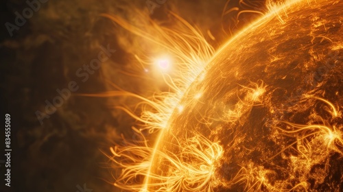 The sun, which looks like a bright yellow fireball with bursts of solar energy. Magnetic storms and solar activity, headaches and weather dependence