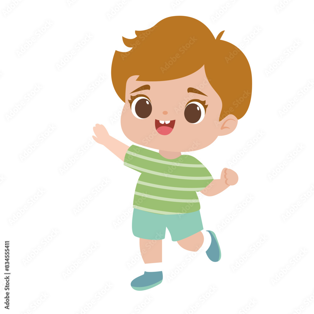 cute little red-haired boy is running or jumping. Vector cartoon illustration isolated on white background cute little red-haired boy is running or jumping. Vector cartoon illustration isolated on white background