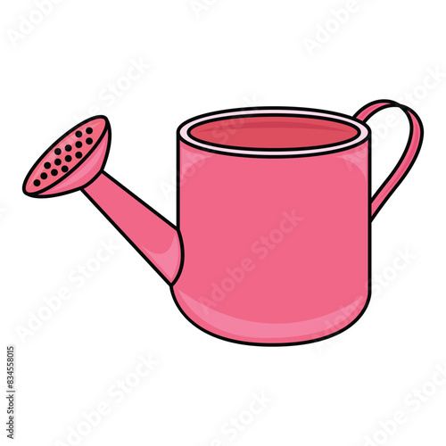Can with water for watering of plant. Jar or jug for horticulture. Sprinkler for watering.
