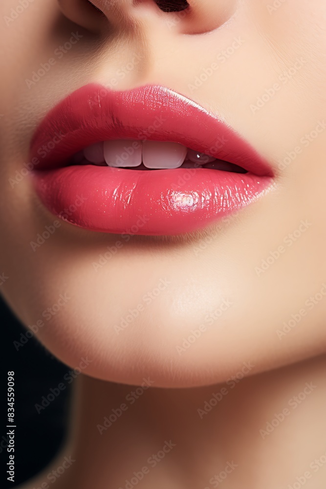 Close-up of beautiful female lips with soft white skin, shiny, healthy coloured lips, half open, sigh. Close-up of beautiful female lips with soft white skin, shiny, healthy coloured lips, half open, sigh.