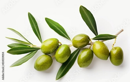 Wallpaper Mural Fresh Green Olives with Leaves Isolated on White Background Torontodigital.ca
