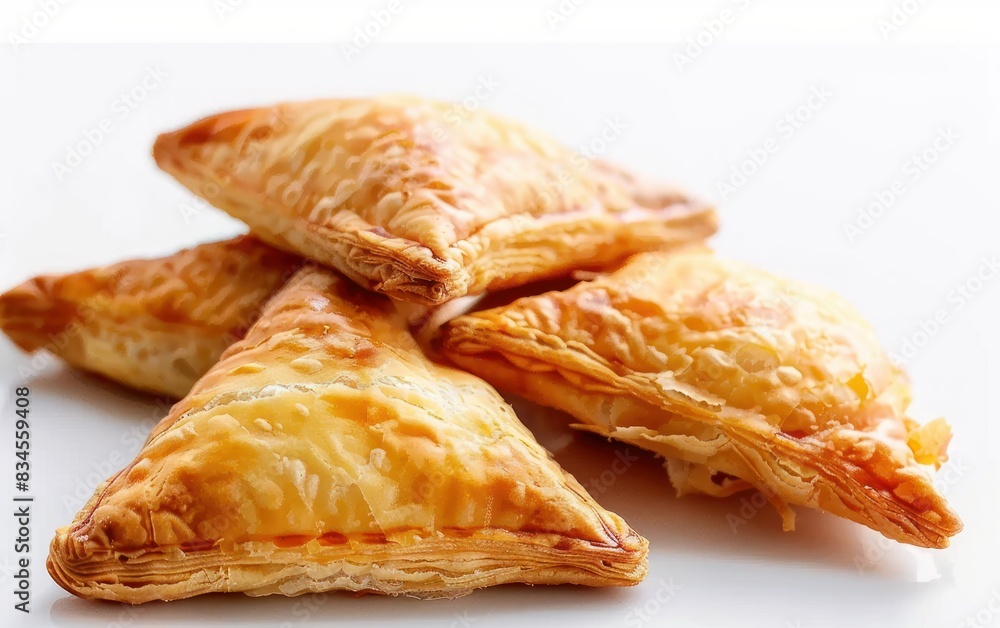Golden Baked Pastries on White Background Golden Baked Pastries on White Background