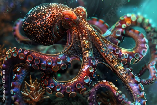 An octopus is a cephalopod mollusc that has eight arms and a soft body photo