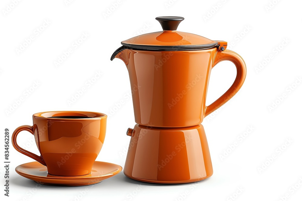 A vibrant orange coffee pot and matching cup set, perfect for a modern kitchen setup or a cozy coffee session at home.