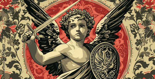 Cupid Angel with Sword and Shield at War