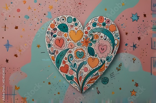 Pastel heart with whimsical doodles photo