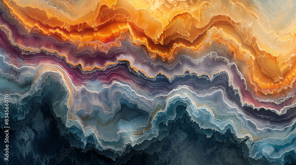 Swirling abstract mountainous shapes in warm and cool tones capturing dreamlike concept of surreal natural landscapes. Concept of imagination, fantasy, and creativity. Swirling abstract mountainous shapes in warm and cool tones capturing dreamlike concept of surreal natural landscapes. Concept of imagination, fantasy, and creativity.