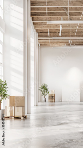 Warehouse interiors with ample spaces  natural light and copyspace.