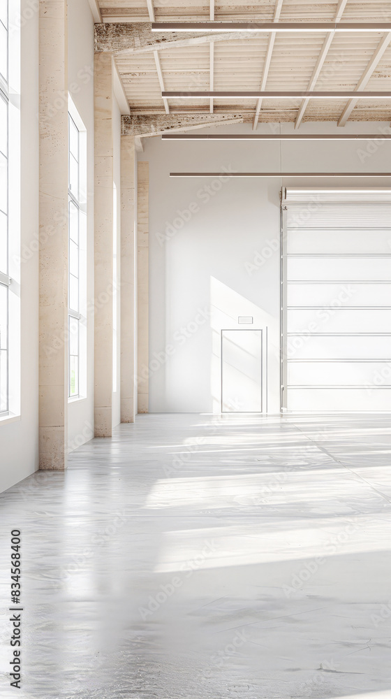 Warehouse interiors with ample spaces, natural light and copyspace. Warehouse interiors with ample spaces, natural light and copyspace.