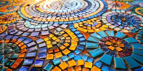 Wallpaper Mural banner, soft focus. Close-up of colorful mosaic art with intricate patterns Concept: vibrant design, artistic expression, detailed craftsmanship, decorative artwork, creative mosaic Torontodigital.ca