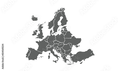 Europe map isolated on white background. for website layouts, reports, annual infographics, world, similar world map icons. travel around the world, map silhouette backdrop.