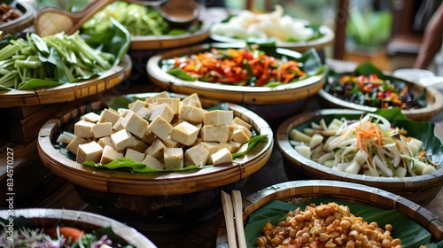 
flavor profile and preparation method of gado-gado, a traditional Indonesian salad made with blanched vegetables, tofu, and peanut sauce photo
