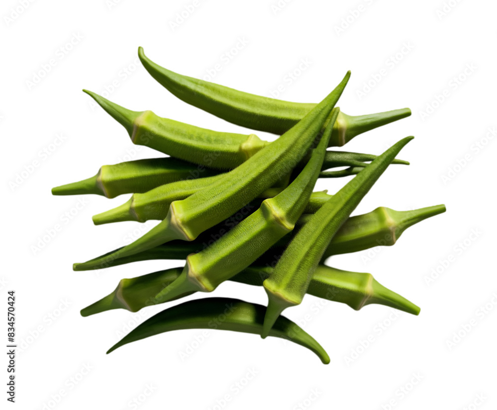 Fototapeta premium Fresh green okra vegetable isolated on transparent background Ai generative.
