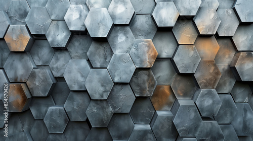 Alvéoles noir en relief en ardoise, motif texturé organique rappelant le cuir avec un effet futuriste d'hexagones, papier peint science-fiction photo