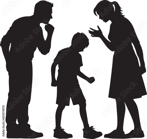 a Silhouette Child abuse Parents scold children boy black color only