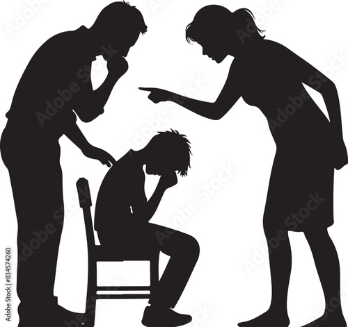 a Silhouette Child abuse Parents scold children boy black color only