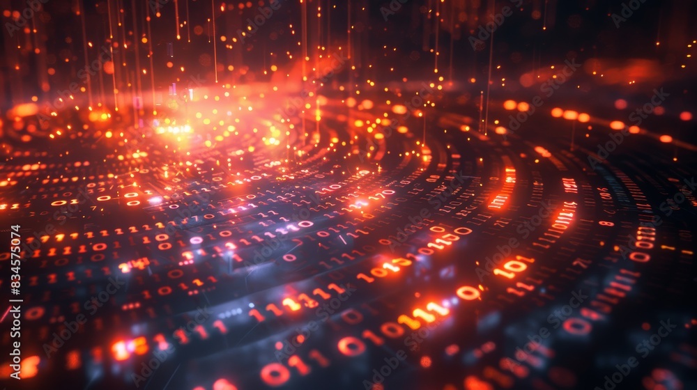 Fototapeta premium Glowing digital shield with binary code, emphasizing data protection