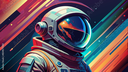 Vibrant Astronaut Reflection Gazing at Earth in Space