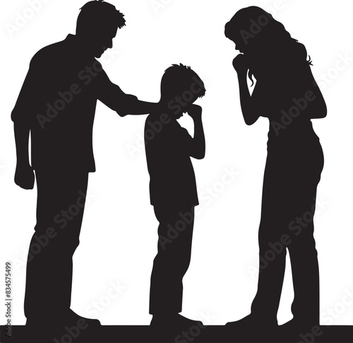 a Silhouette Child abuse Parents scold children boy black color only
