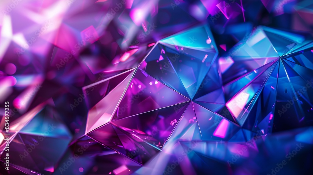 Blue and purple glass polygons in a 3D arrangement on black background Abstract technology design for modern digital concepts Blue and purple glass polygons in a 3D arrangement on black background Abstract technology design for modern digital concepts