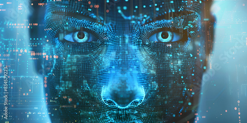 Futuristic Digital Face Interface" / "High-Tech Human Face Hologram"