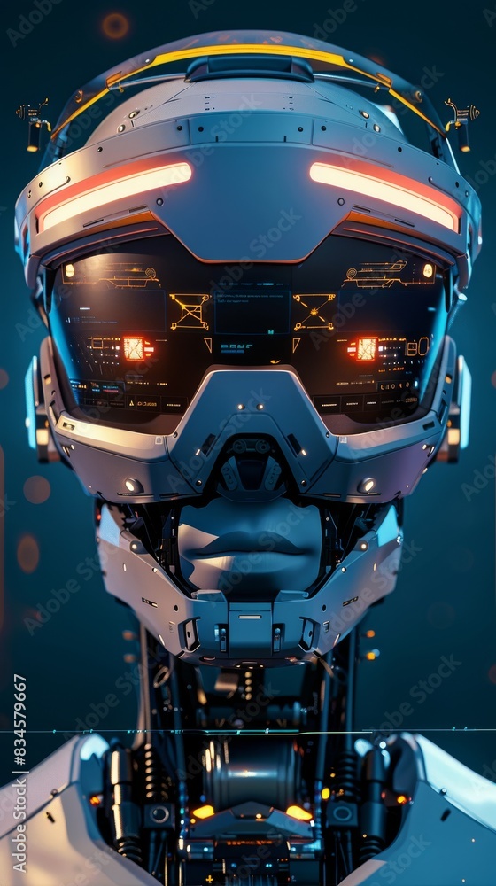 Fototapeta premium VR Experience Enhancement theme front view Improving VR experience quality Robotic tone Splitcomplementary color scheme