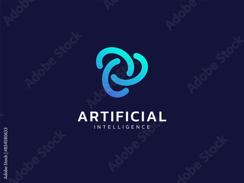 Artificial intelligence with chainlink network Technology Analysis twisted infinity logo vector design concept. AI technology logotype symbol for advance technology, tech company, ui, business, web.