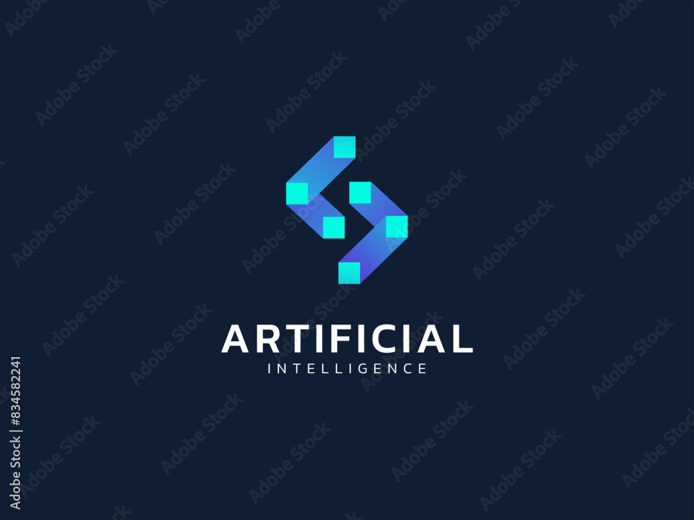 Artificial intelligence with letter s geometric square network technology Analysis logo vector design concept. AI technology logotype symbol for advance technology, tech company, ui, online network. Artificial intelligence with letter s geometric square network technology Analysis logo vector design concept. AI technology logotype symbol for advance technology, tech company, ui, online network.