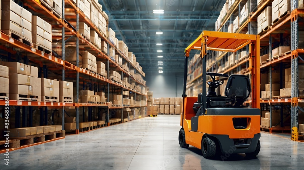 Granater Ai A forklift truck maneuvering in a warehouse, surrounded by shelves filled with boxes. Granater Ai A forklift truck maneuvering in a warehouse, surrounded by shelves filled with boxes.