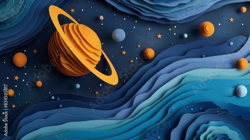 Solar system illustration based on paper cut 3d style photo