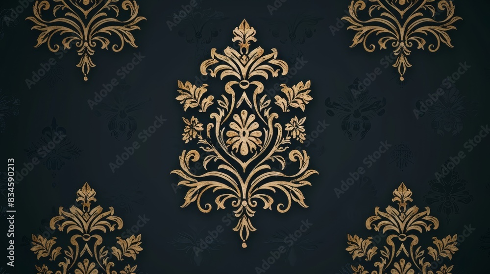 gold damask pattern on a dark background..White or light side: damask pattern in gold on a black background gold damask pattern on a dark background..White or light side: damask pattern in gold on a black background