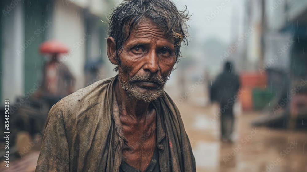 Mature Indian man getting wet in rainy weather outdoors
Mature Indian man getting wet in rainy weather outdoors